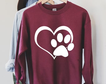 Pawprint and Heart sweatshirt, Sweatshirts Women, Pet Sweatshirt, Dog Sweatshirt, Vet Sweatshirt, Dog Cat Fur Mama Sweatshirt, Paw Heart