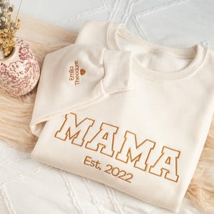 Custom Embroidered Mama Sweatshirt, Sleeve Mama Grammy Embroidered Crew, Embroidered Mom Grandmother Sweatshirt with Kids Names CMC250C X