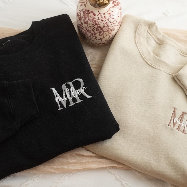 Embroidered Mr Mrs Sweatshirt: Custom Couple Engagement Gift