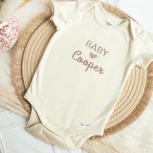 Custom Embroidered Baby Name Onesie® Personalized Gifts for Newborn, Pregnancy Announcement, Embroidered Natural Onesie®, Custom Onesie®, BC