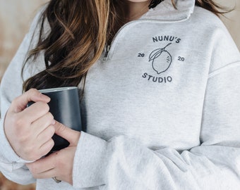 Embroidered Custom Business Logo Quarter Zip Sweatshirt