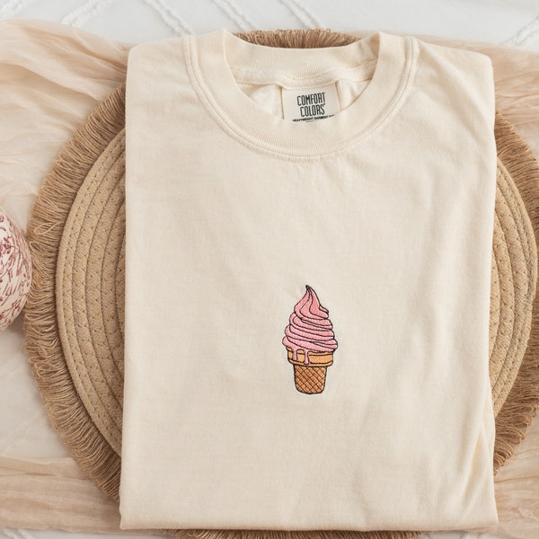 Embroidered Ice Cream Tshirt, Embroidered Cute Summer tshirt, Embroidered Summer Tshirt, Embroidered Comfort Colors Tshirt