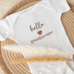 Embroidered Hello Granparents Onesie® or Tshirt Embroidered Gifts for Newborn, Cute Baby Girl Outfit Pregnancy Announcement Bodysuit