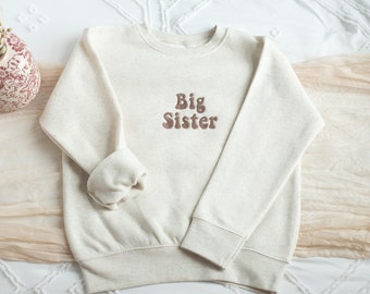 Embroidered Big Sister Sweatshirt, Toddler Sweatshirt, Fleece Toddler Crewneck, Custom Toddler Sweatshirt, Natural Sweatshirt