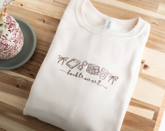 Embroidered Booktrovert Sweatshirt, Bookish Crewneck, Coquette Bookish Gifts