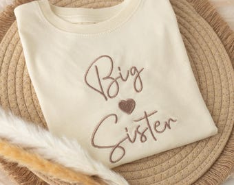 Embroidered Big Sister Little Sister Matching Outfit: Pregnancy Announcement for Siblings