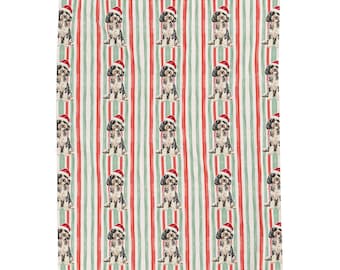 Doodle Christmas Velveteen Plush Blanket, Red Sage Stripes, Santa Dog Throw