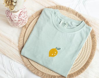Embroidered Lemon Comfort Colors T-shirt: Foodie Gift