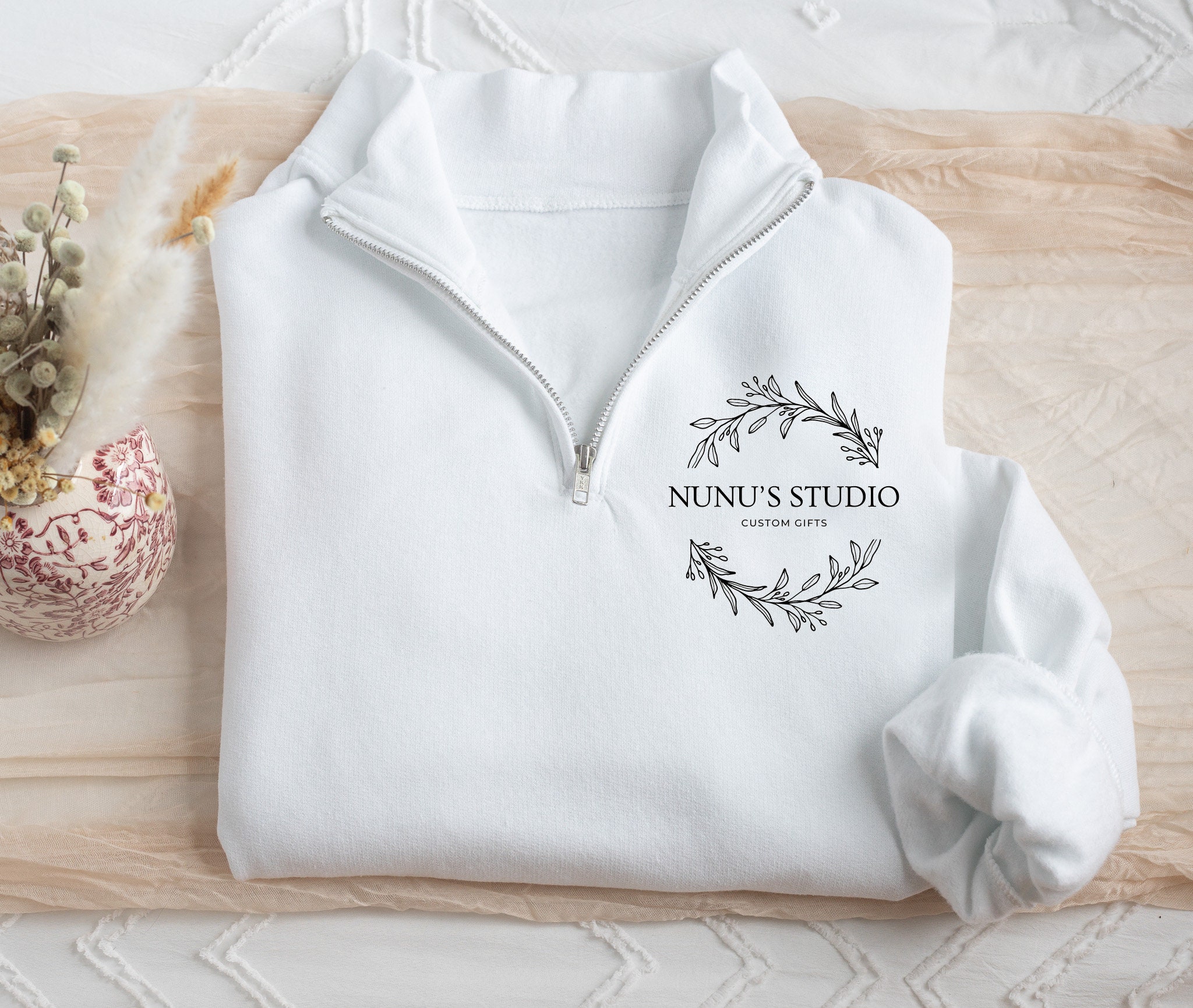 PRINTED Custom Business Logo Quarter Zip Sweatshirt, Custom