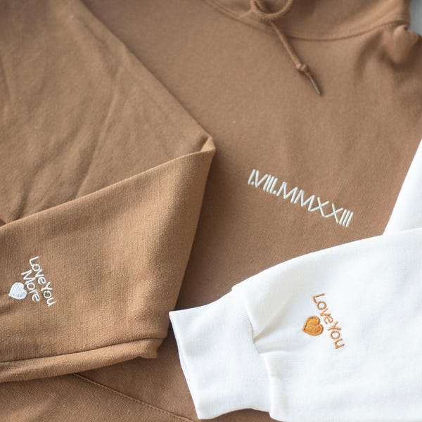 Embroidered Roman Numeral Hoodie: Custom Date, Initials, Couples Gift