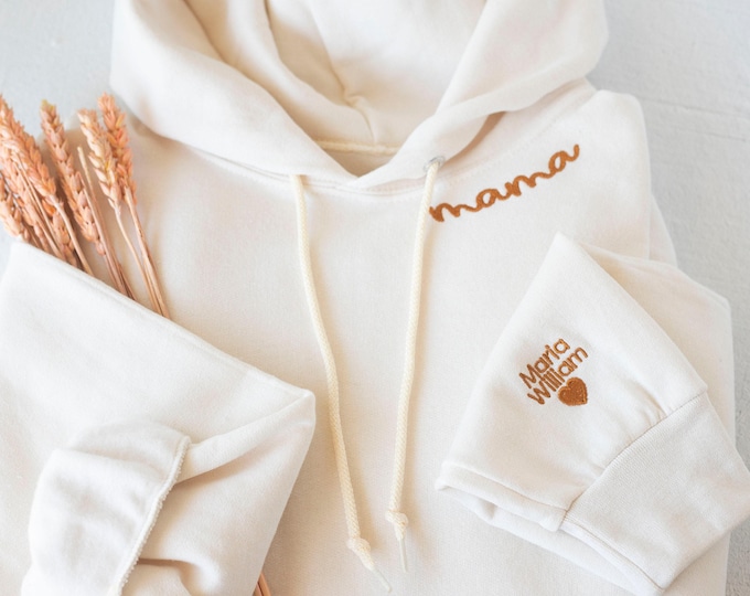 Custom Embroidered Mom Hoodie: Personalized Collar & Sleeve