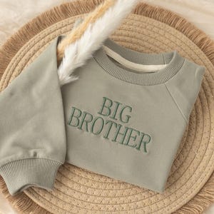 Embroidered Big Brother Sweatshirt: Custom Kids and Baby Top Sage Green Pullover, Pregnancy Announcement