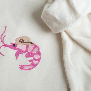 Embroidered Shrimp Sheriff Sweatshirt, Embroidered Shrimp Sweatshirt, Cute Sweatshirts for Women, Cowboy Shrimp Sweatshirt, Cowgirl SHR-C-97