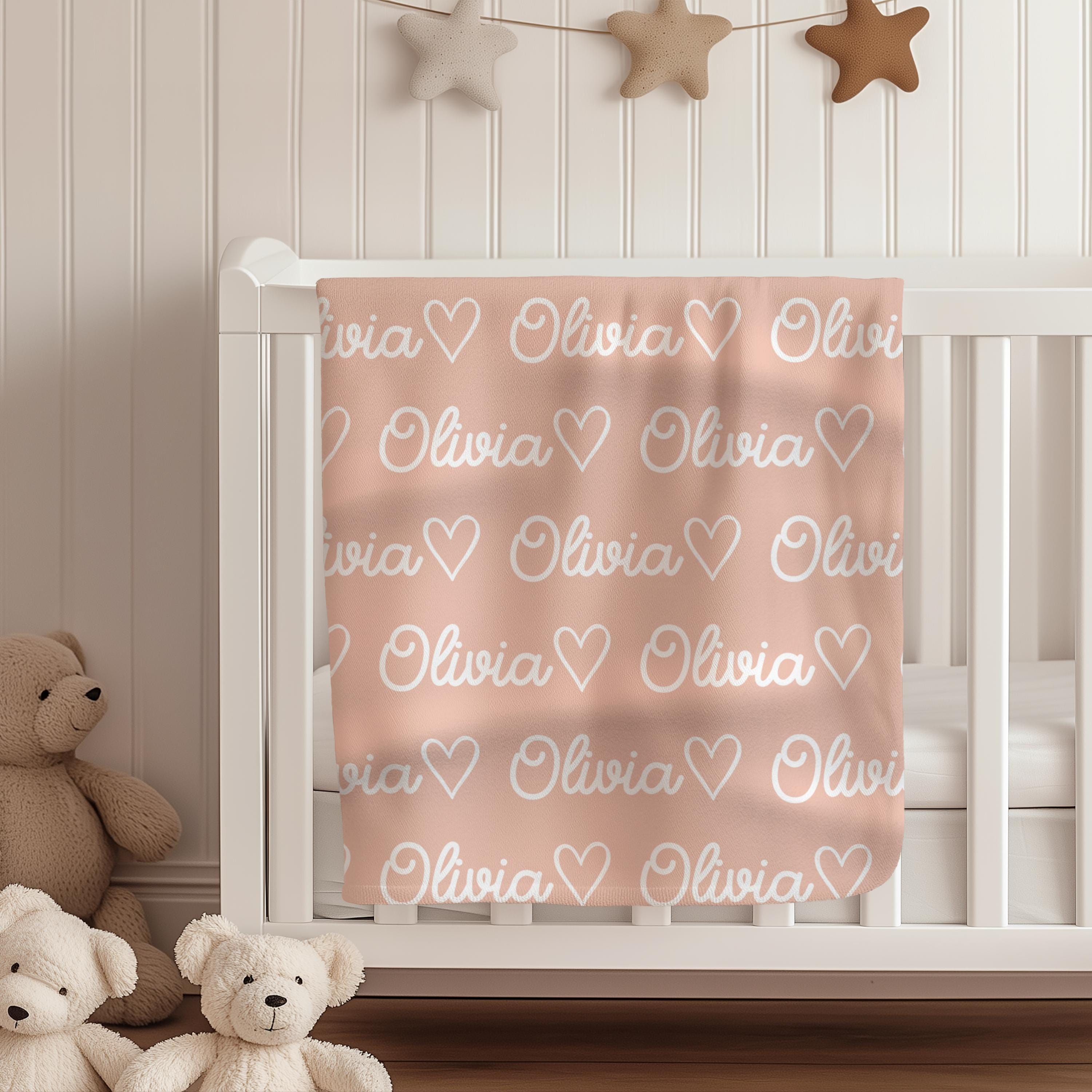 Personalized Baby Heart Blanket, Custom Baby Name Blanket, Cute Baby Blanket, Newborn Gifts, Baby Shower Gift, Baby Name Gifts