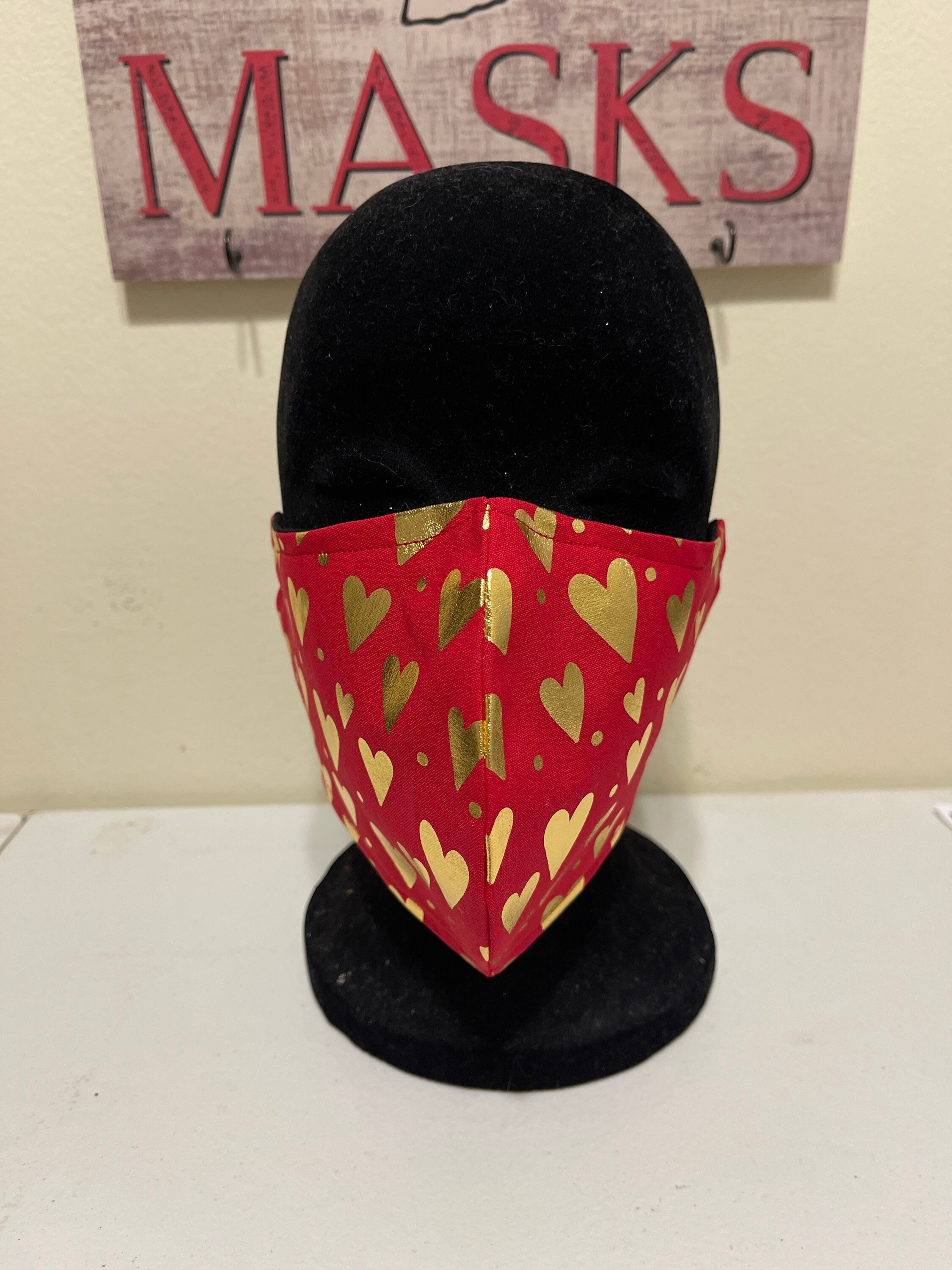 Mask. Valentines Day Mask. Red with gold hearts. Soft 100 Etsy