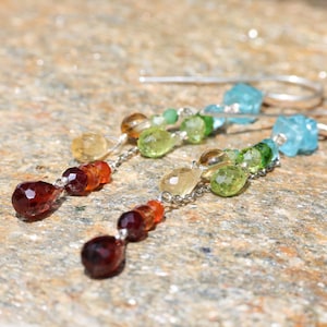 Garnet Peridot Citrine Emerald Earrings Natural Gemstone Fine Handmade Unique Jewelry Gift for Her Designer