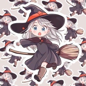Kawaii Witch Die-Cut Sticker - Adorable Halloween Vinyl - Cute Chibi Decal - Spooky Gift for Her