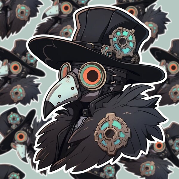 Steampunk Plague Doctor Sticker - Halloween Decor - Waterproof Water Bottle Sticker