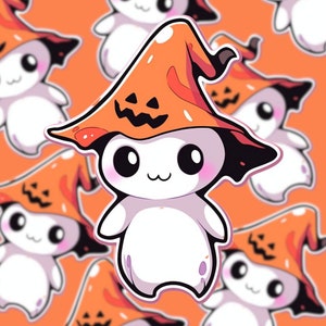 Pumpkin Witch Die-Cut Sticker - Cute Halloween Sticker - Vinyl Decal - Laptop Decal - Halloween Decoration