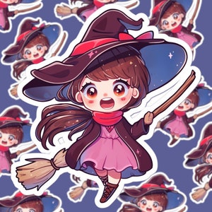 Adorable Kawaii Witch Die-Cut Sticker - Halloween Vinyl - Cute Chibi Decal - Spooky Gift for All