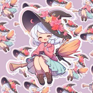 Adorable Witch Die-Cut Sticker, Chibi Halloween Vinyl, Kawaii Cute Decal, Gift for Witch Lover