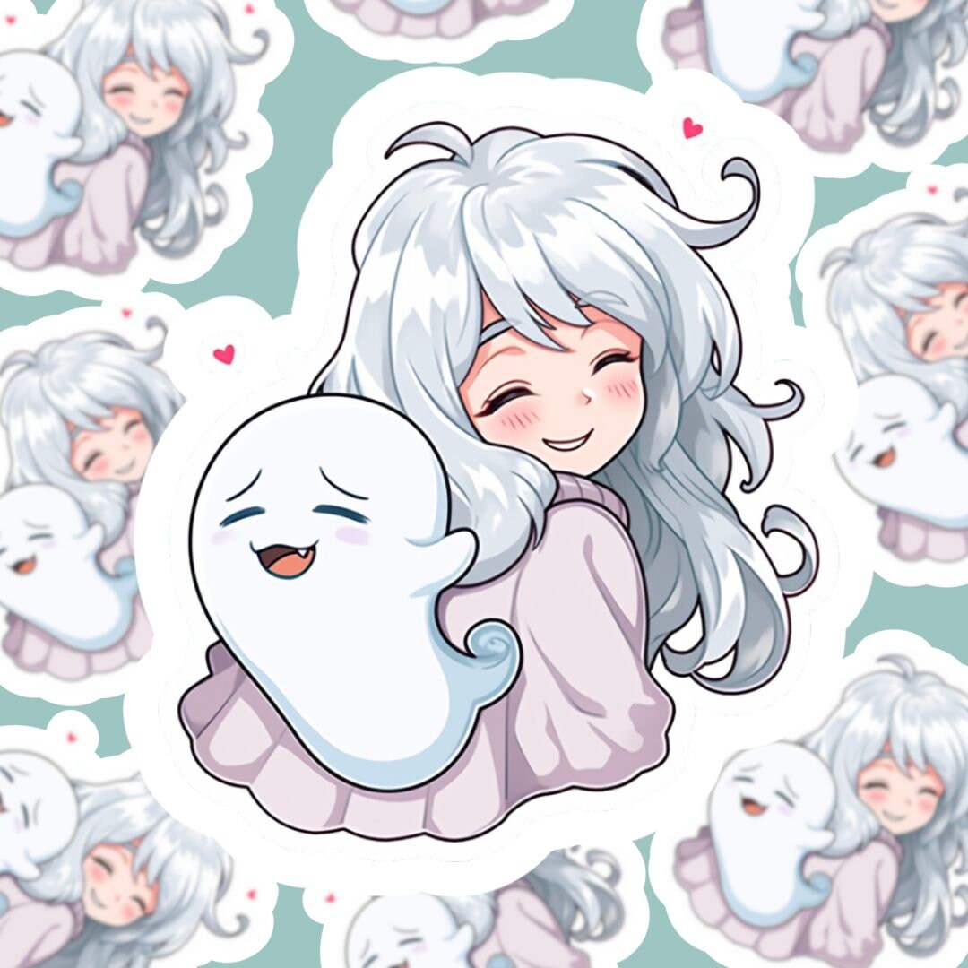 Friendly Ghost Sticker - Anime Haloween Sticker - Waterbottle Decal ...
