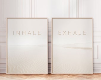 Inhale Exhale Print Set, Neutral Meditation Art (Digital Download)