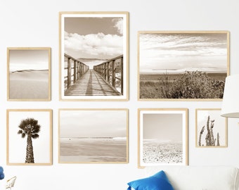 Boho Beach Prints Gallery Wall Set - Neutral Coastal Decor (Digital Download)