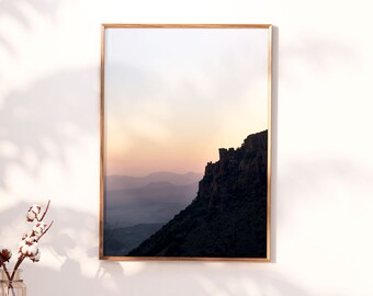 Purple Sunset Mountain View Art Print, Bohemian Decor (Digital Download)