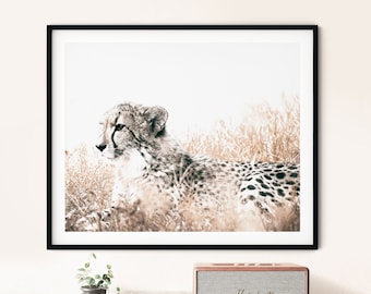 Cheetah Photography Print, Sepia Tone Animal Wall Art (Digital Download)
