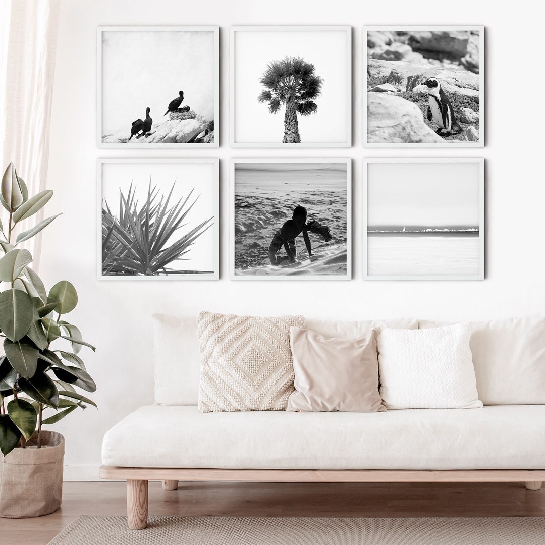 Coastal Gallery Wall, Black and White Coastal Printable Art, Set of 6 ...