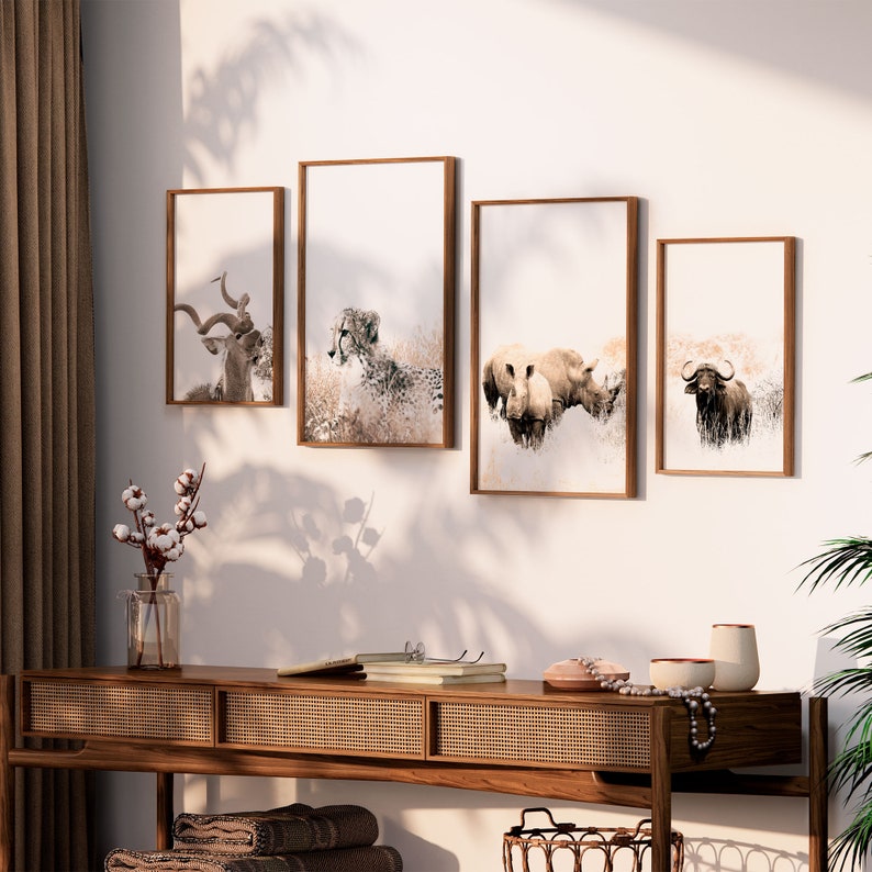 Safari Animal Prints Set of 4, Neutral Gallery Wall Art (digital ...