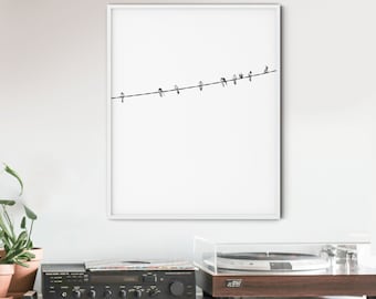 Black and White Bird Silhouette Print, Nordic Minimalist Art (Digital Download)
