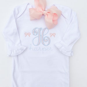 Monogrammed baby gown. Monogrammed toddler shirt. Embroidered baby gown. Embroidered toddler shirt.
