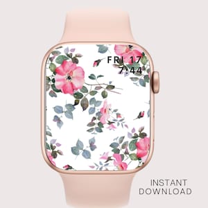 Papier peint floral pour Apple Watch : arrière-plan roses roses (téléchargement numérique)
