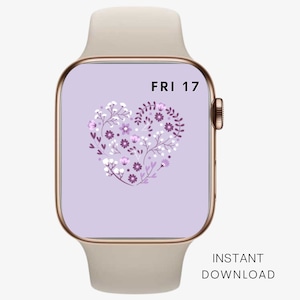 Fondo de pantalla de corazón floral morado para Apple Watch (descarga digital)