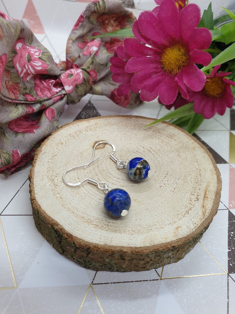 Self Care Gift Natural Gemstone Beads Self Awareness Silver Earrings Lapis Lazuli Earrings Blue Lapis Earrings Simple Dangle Earrings