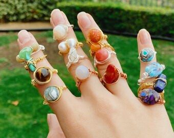 Wire Wrapped Gemstone Rings | Create your perfect Element Character Match | Witchy Spiritual Ring | Unique Homemade Jewelry