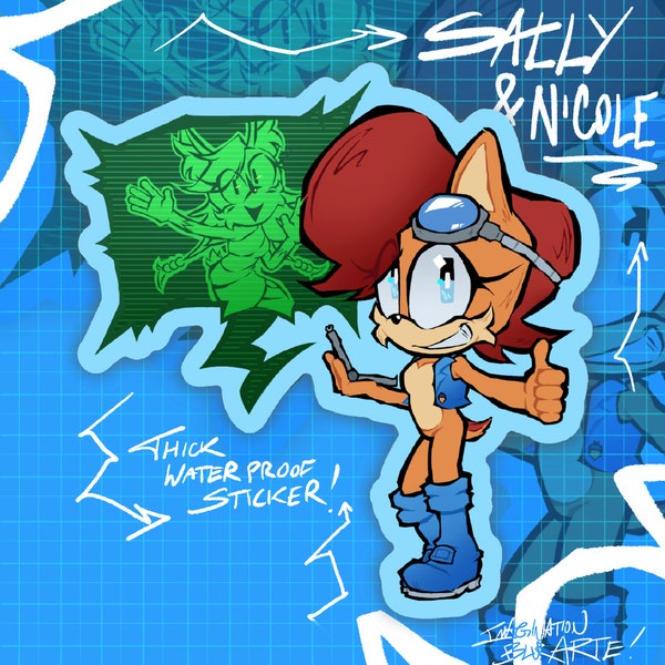 Sally Acorn and Nicole Sticker// Stationary, Art, Matte Sticker, Illustration, Journal Decoration, Decor, Waterproof, Video Game, Sonic