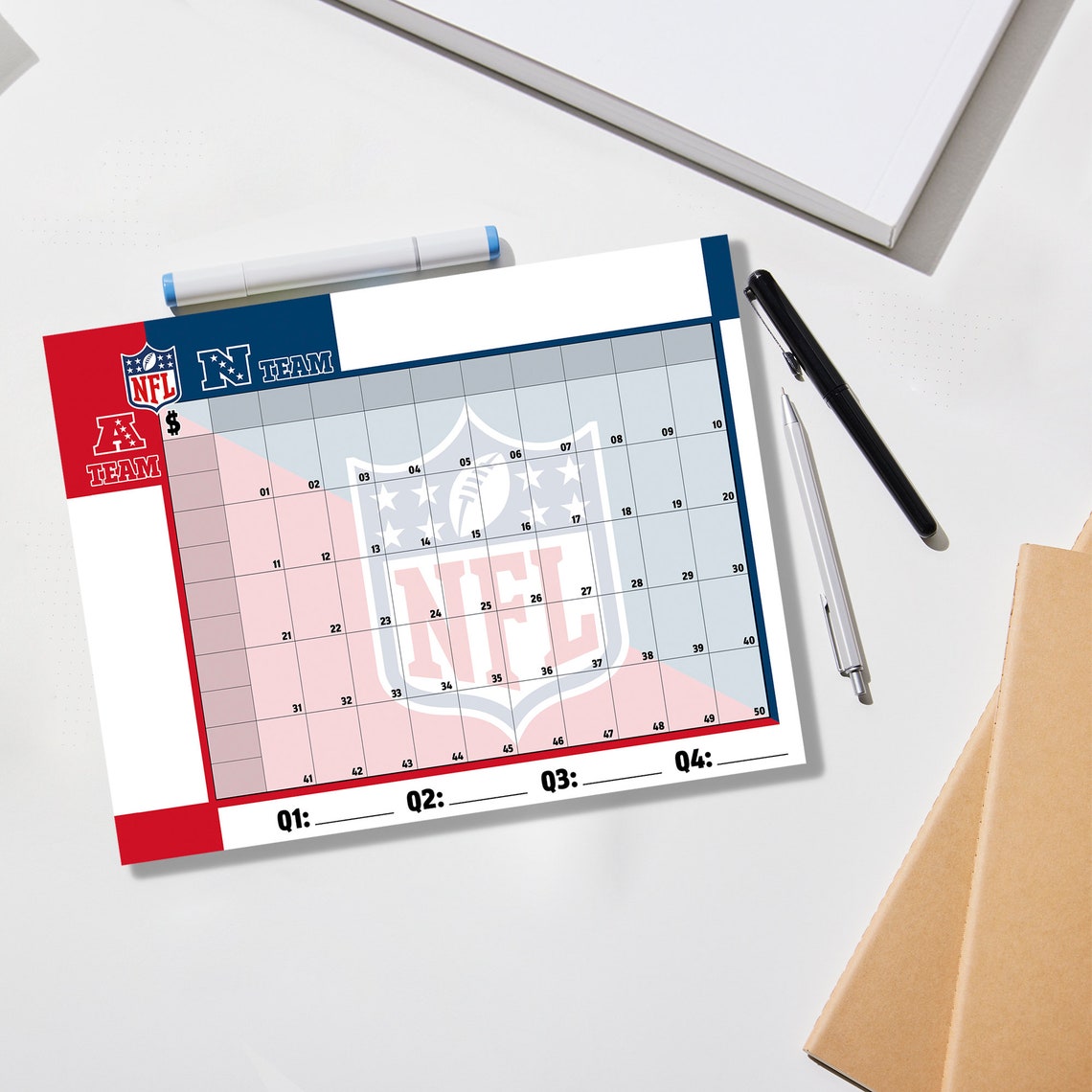 Printable NFL Football Squares NFL Fundraiser Football Etsy