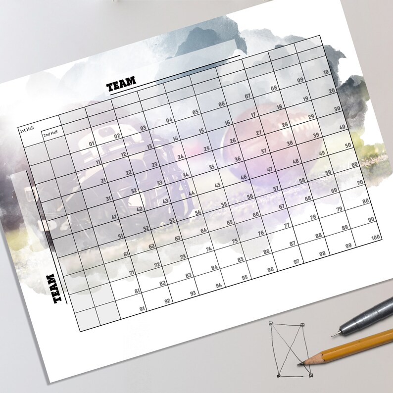 Printable 100 Squares Football Grid Halftime Lines Numbers - Etsy