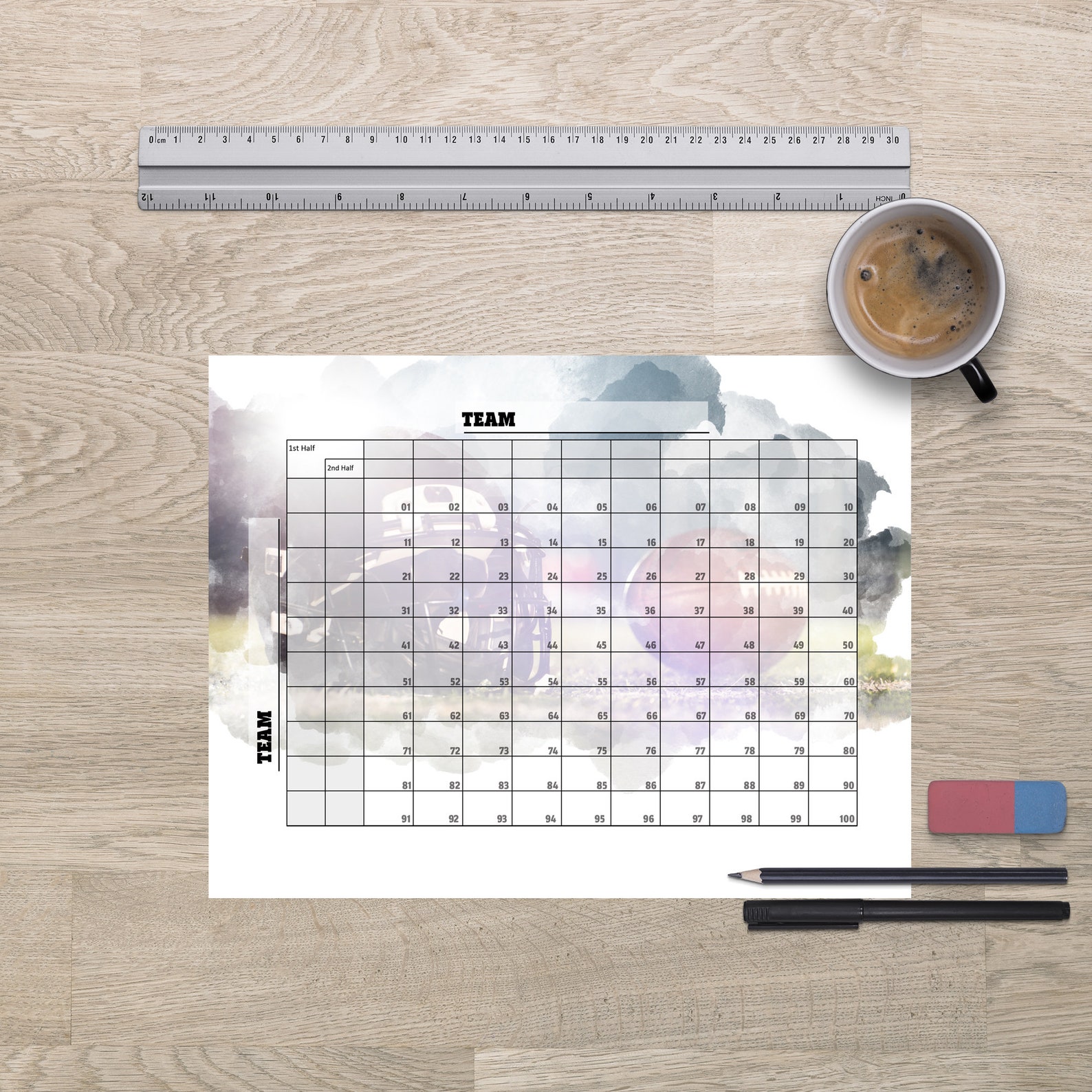 Printable 100 Squares Football Grid Halftime Lines Numbers - Etsy