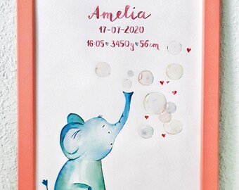 Hand-painted watercolor sheet, Baby watercolor box, Hand-painted birth picture, Birth gift, Birth foil