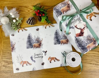 Christmas Fox & Stag Luxury Gift Wrap | Christmas Wrapping Paper | Xmas Wrapping Paper | Traditional Christmas | Eco Gift Wrap | Recyclable