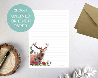 A5 Luxury Letter Writing Paper Sheets | Poppy Field Collection | Wildflower | Stag | Deer | Lined or Unlined | Stationary Gift