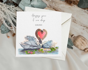 Swans in Love Anniversary Card: Personalised Watercolour Art