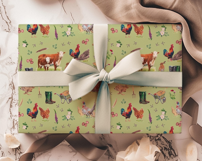 Folded Farm Animal Gift Wrap: Country Design Eco-Friendly Wrapping Paper