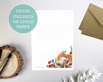 A5 Luxury Letter Writing Paper Sheets | Poppy Field Collection | Wildflower | Fox | Lined or Unlined | Stationary Gift