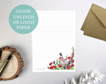 A5 Luxury Letter Writing Paper Sheets | Poppy Field Collection | Wildflower | Pheasant | Lined or Unlined | Stationary Gift