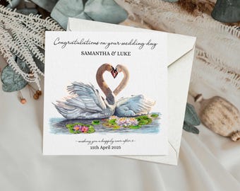 Personalised Swans Wedding Card: Romantic Love Heart Card